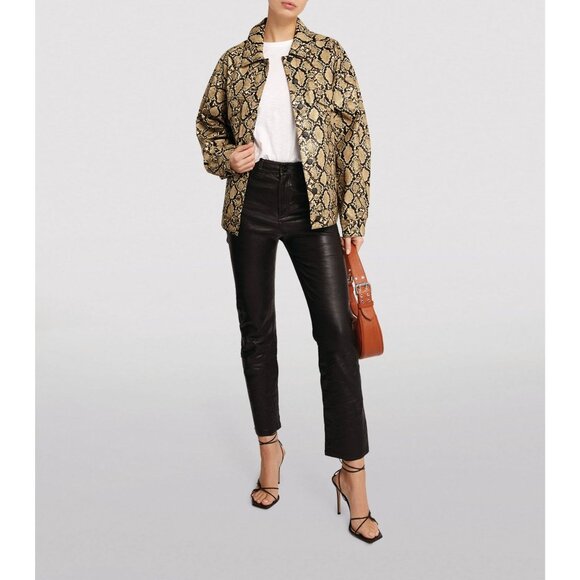 GOOD AMERICAN Neutral Snakeprint Trucker Oversized Jacket Size 2 US M NEW - Picture 1 of 3